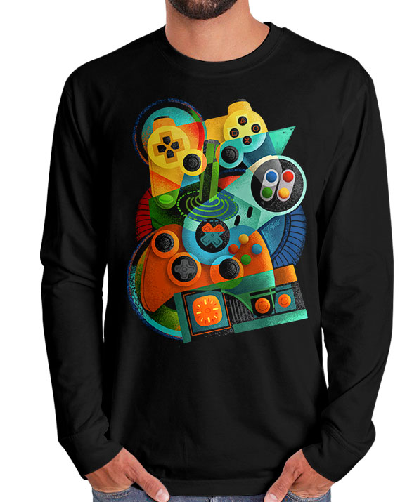 Manga Longa Cubismo Gamer Retrô