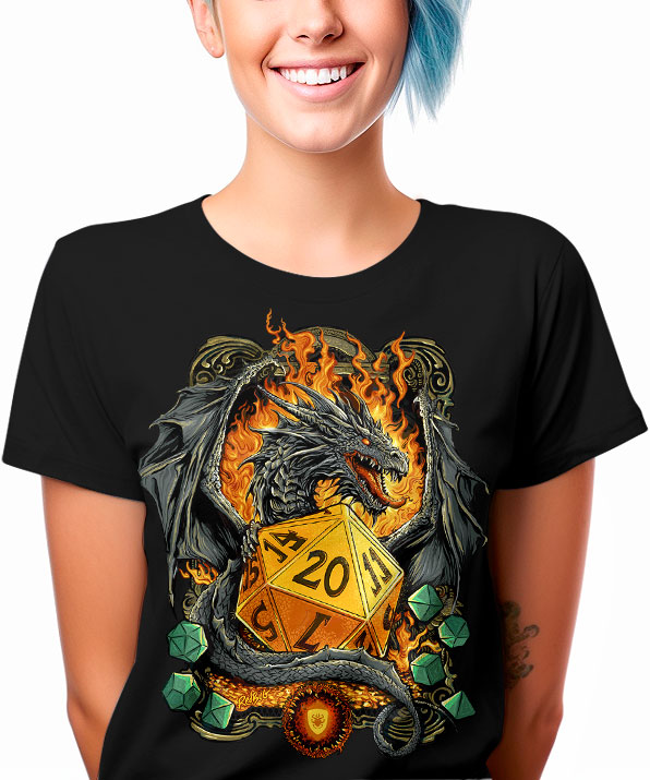 Camiseta D20 e Dragão