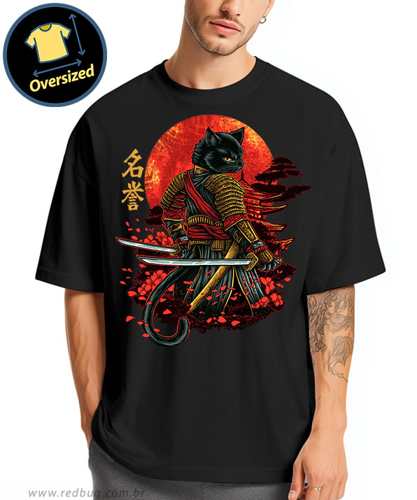 Camiseta Oversized Gato Samurai
