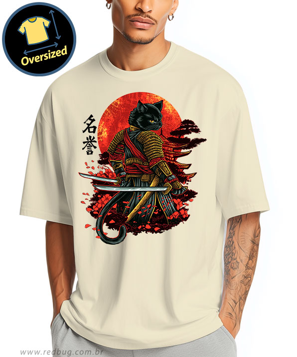 Camiseta Oversized Gato Samurai