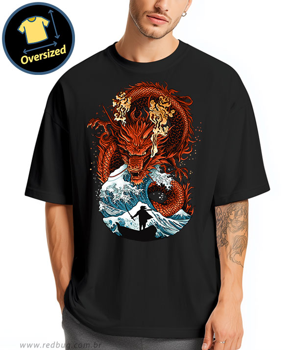 Camiseta Oversized Dragão De Kanagawa