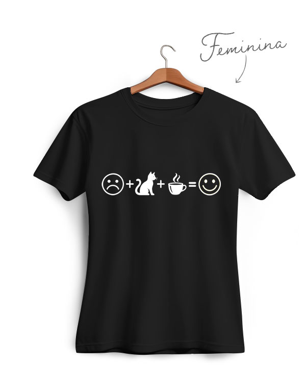 Camiseta Gato Café e Felicidade