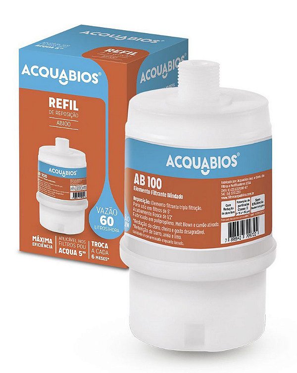 Refil Blindado Ab 100 Carvão Ativado Rosca de 1/2" Acquabios