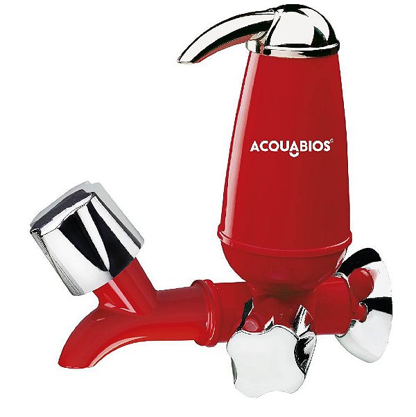 Torneira Com Filtro Reta Vermelho Com Cromado Acquabios