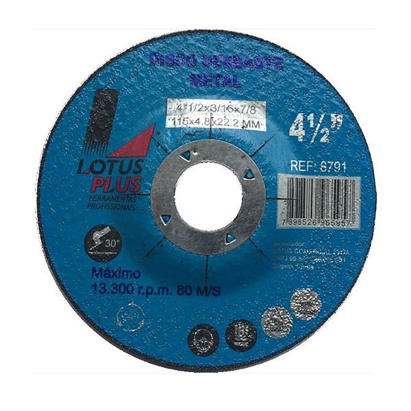 Disco de Desbaste 4 1/2 x 3/16 Furo 22.2mm Lotus