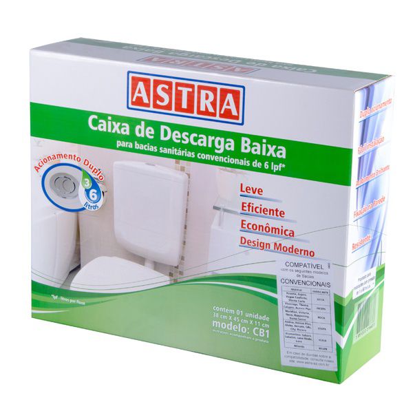 Caixa de Descarga Baixa Duplo Acionamento Tipo Acoplada Cinza Astra