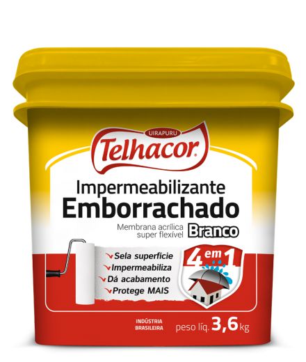 Tinta Emborrachada Impermeabilizante Branco Telhacor 4 em 1 Galão 3,6 Litros