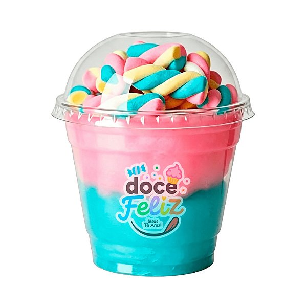 Copo algodão doce tampa bolha + marshmallow bicolor