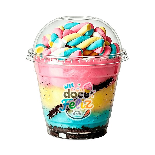 Copo algodão doce tampa bolha + marshmallow tricolor gourmet oreo