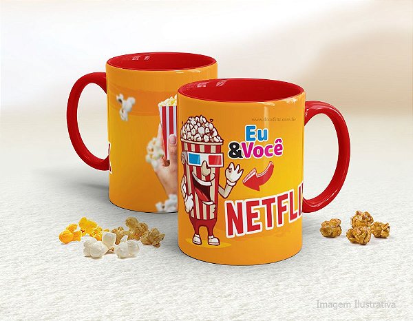 Caneca Cerâmica Eu Você Pipca e Netflix