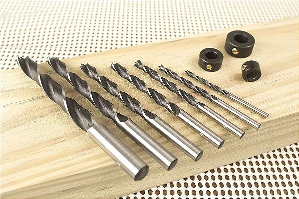 Kit de 7 Brocas + 3 Limitadores de Profundidade para Cavilhar - RiverTools e Bosch