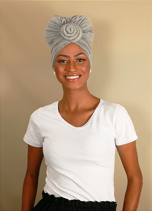 Turbante Flor - Cor Cinza Claro
