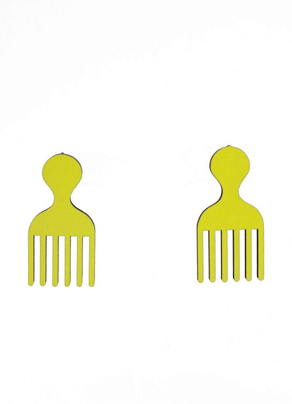 Brincos MDF Pente Garfo Pequeno -  Cor Amarelo