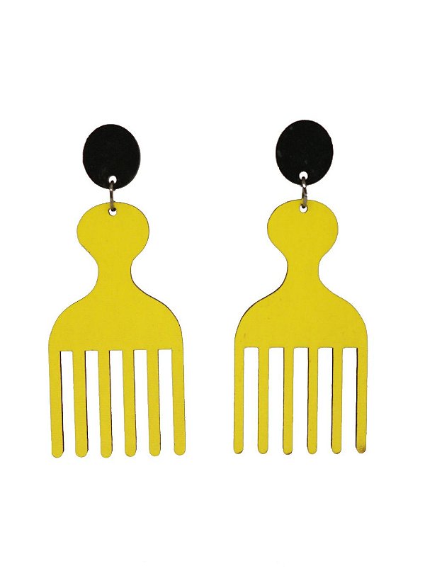 Brincos MDF Pente Garfo - Amarelo