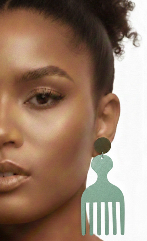 Brincos MDF Pente Garfo - Cor Azul Tiffany