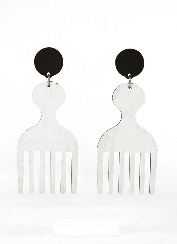 Brincos MDF Pente Garfo - Cor Branco
