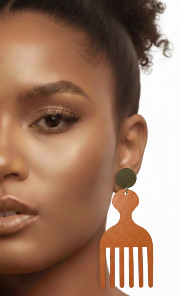 Brincos MDF Pente Garfo - Cor Laranja