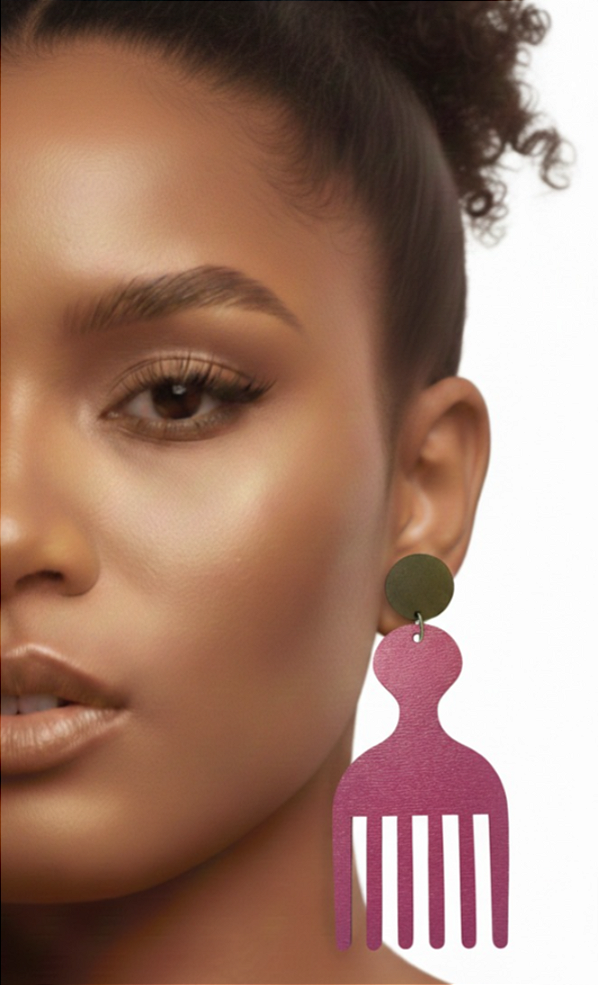 Brincos MDF Pente Garfo - Cor Rosa