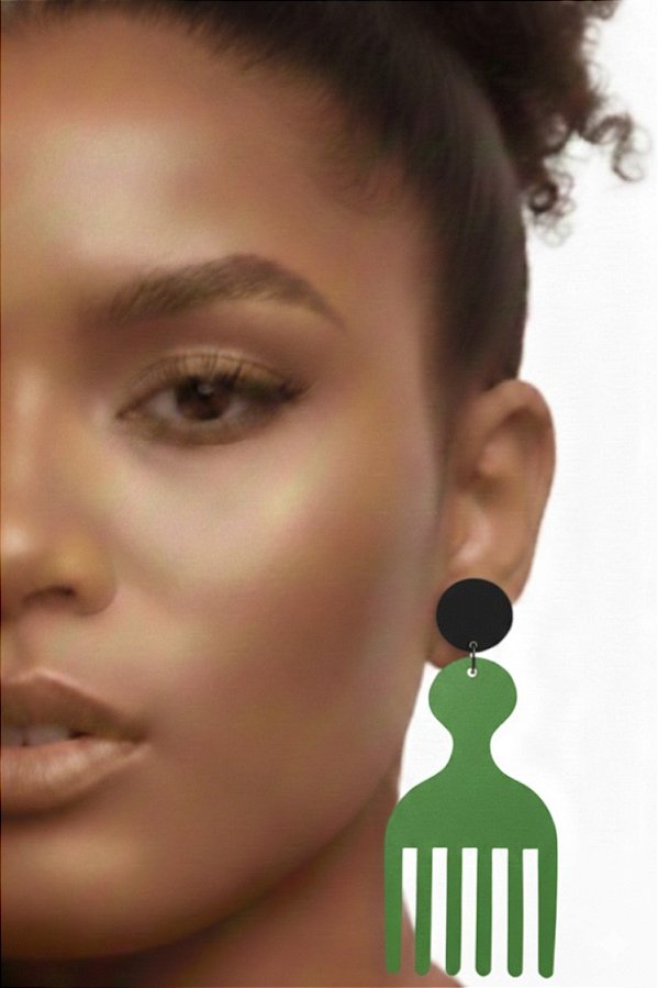 Brincos MDF Pente Garfo - Cor Verde Bandeira