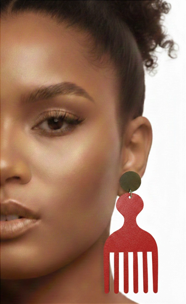 Brincos MDF Pente Garfo - Cor Vermelho