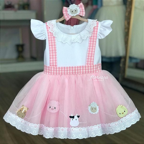 Vestido Infantil Fazendinha Bichos