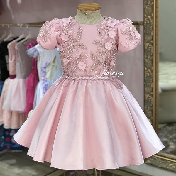Vestido Infantil Jardim Encantado Rosa Bebê