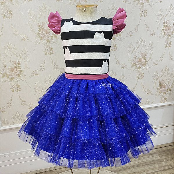 Vestido Infantil Listrado com Saia Azul Brilho