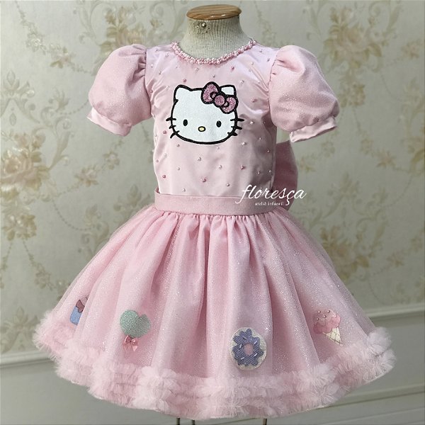 Vestido Infantil Hello Kitty Confeiteira Rosa