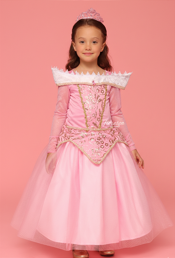 Vestido Infantil Princesa Aurora Brilho - Bela Adormecida