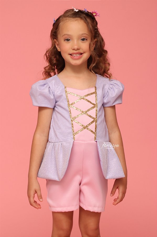 Macacão Infantil Princesa Rapunzel Brilho