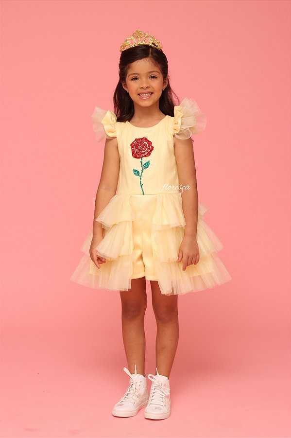 Macacão com Saia Infantil Princesa Bela Brilho