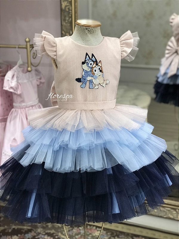 Vestido Infantil Bluey e Bingo Degradê