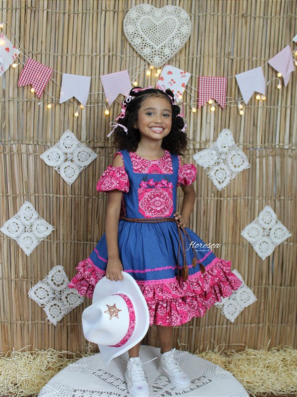 Vestido Infantil Festa Junina Country Jardineira Flores