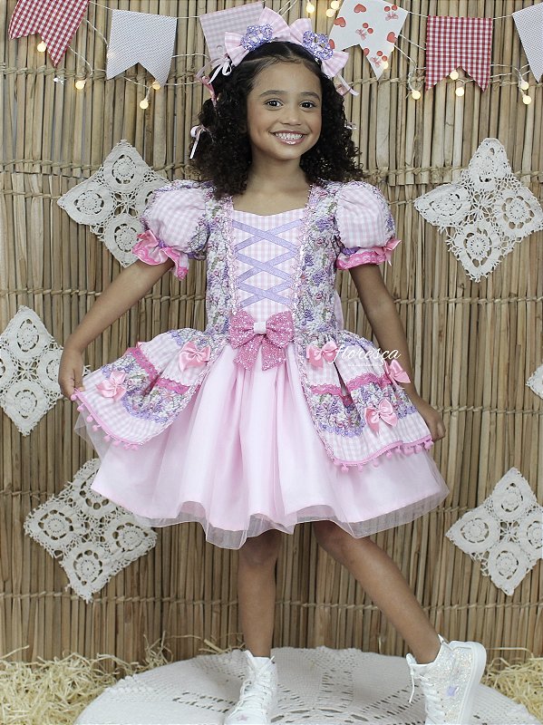 Vestido Infantil Festa Junina Coração de Princesa