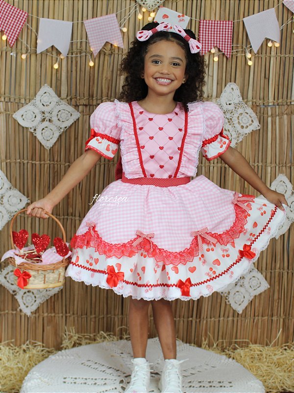 Vestido Infantil Festa Junina Jardim de Corações