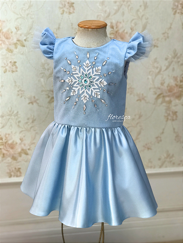 Vestido Infantil Princesa Elsa Godê Bordado