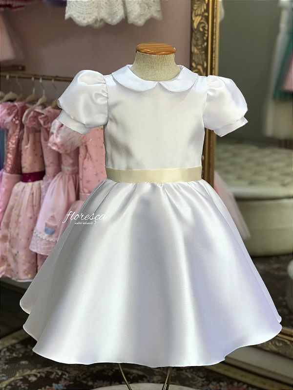 Vestido Infantil Daminha Laura Branco e Champagne