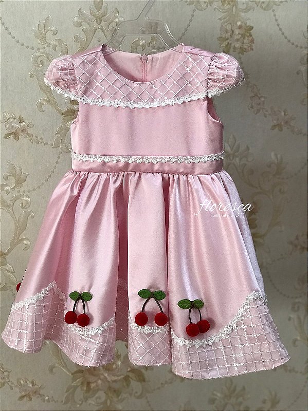 Vestido Infantil Cereja Rosa