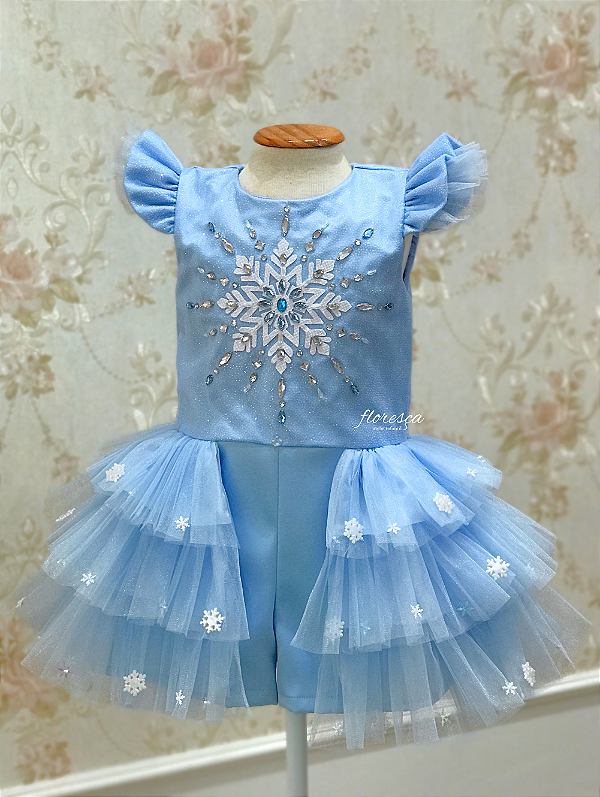 Macacão com Saia Princesa Elsa Bordado - Frozen