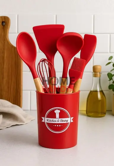 Jogo de Utensílios de Cozinha Silicone Vermelho 7 peças - NX349