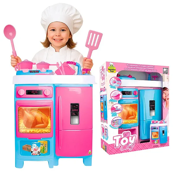 Linda Cozinha Infantil Toy Chef 0572 – Samba Toys – Com Acessórios, Pia com Torneira, Fogão com Som – Aprovado INMETRO
