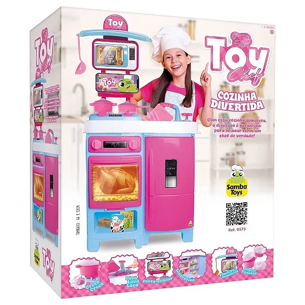 Cozinha Divertida Toy Chef 575 – Samba Toys – Cozinha Infantil Completa com Acessórios, Pia com Água e Funções