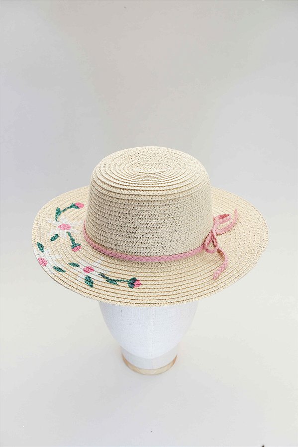 JC Chapéu Florescer — Petit Lúmina (Bege com Laço Rosa)