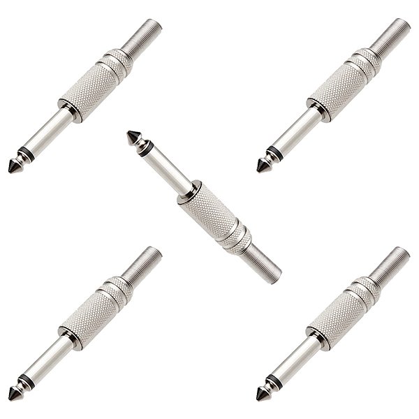 Kit 5 Plug Conectores P10 Mola Mono Áudio Vídeo Metal Niquel