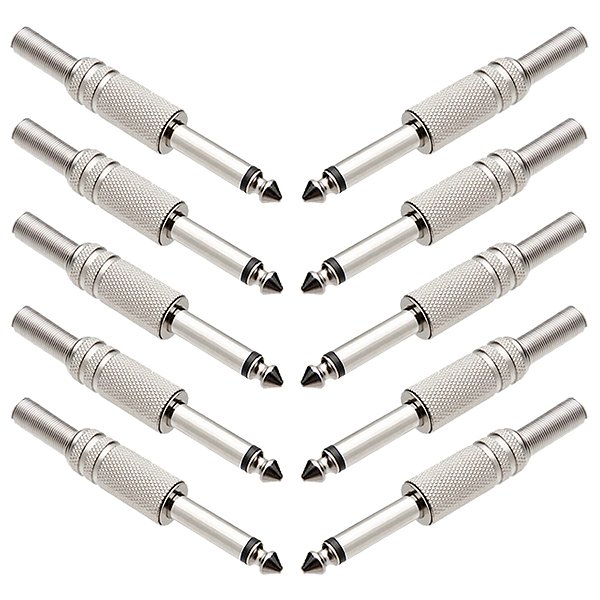 Kit 10 Plug Conectores P10 Mola Mono Áudio Vídeo Metal Niquel