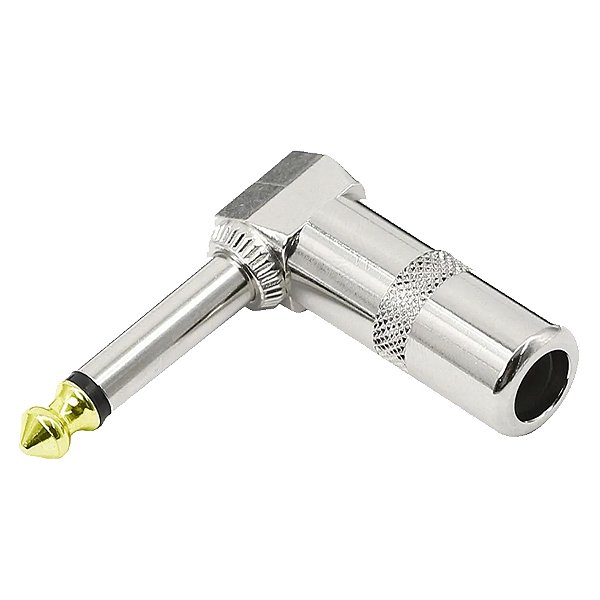 Plug P10 Mono 90 Graus Conector Metálico Ponta Dourada