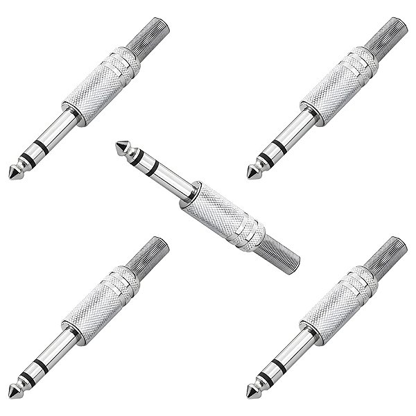 Kit 5 Plug Conector P10 Estéreo Macho Com Mola Áudio Vídeo