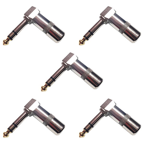 Kit 5 Conector Plug P10 Estereo 90 Graus Em L Áudio Vídeo