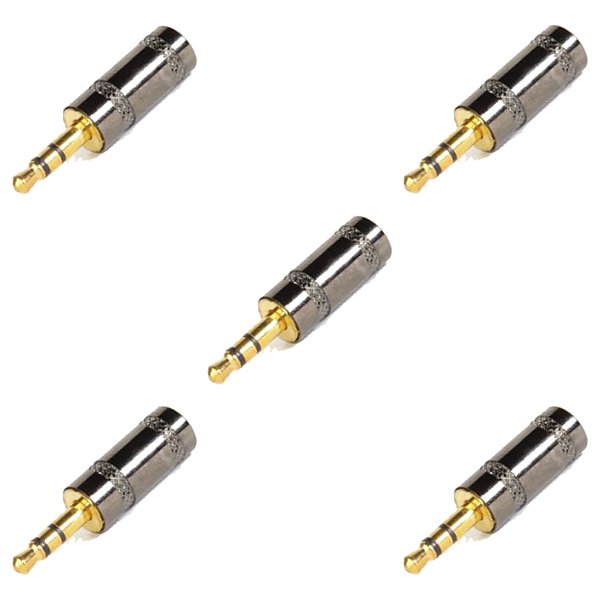 Kit 5 Plug Conector P2 Estéreo Metal Ponta Ouro Profissional