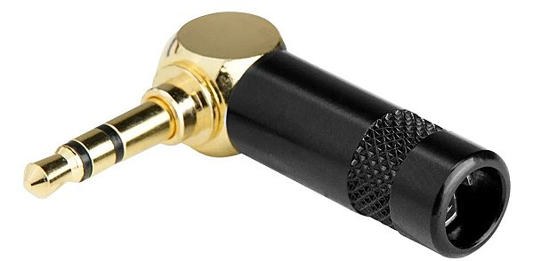 Conector P2 Gold Plug Estéreo 90 Graus Ponta Dourado